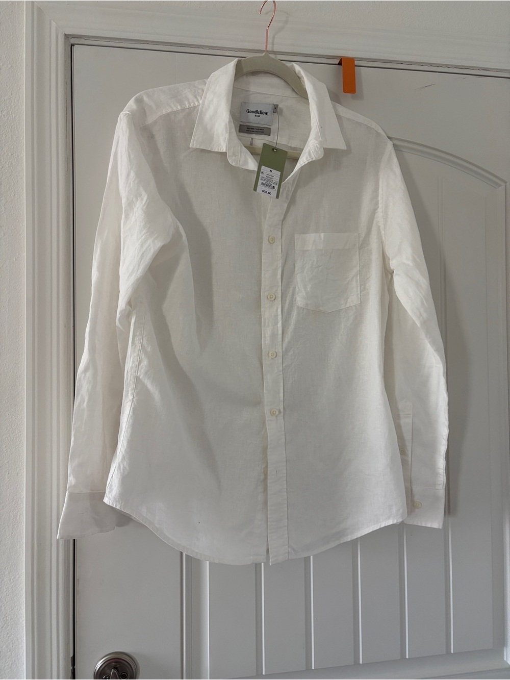 Goodfellow & Co Men's White Button Down Long Sleeve Shirt cotton linen NWT M